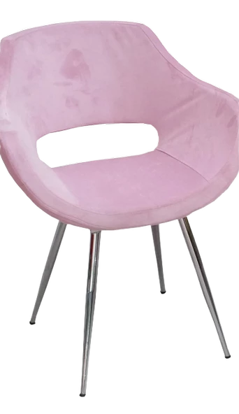 Sandalye 14182 Monaco Metal nikelaj ayak Dökme Sünger Babyfac Pembe Kumaş El Yapı ürün görseli 1