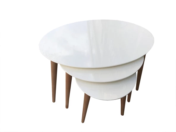 Zigon 13710 Sehpa Kayın Retro Konik Ayak Model Oval Beyaz Tabla ceviz El Yapım ürün görseli 1