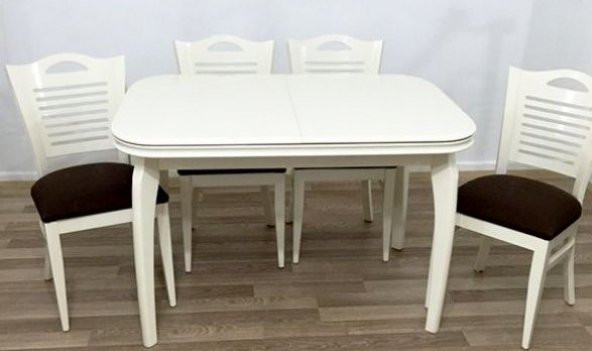 Masa 17754 MUZ Merdiven Sandalye Klasik Model Tk Parlak Lake Beyaz Kayın MUZ ayak ürün görseli 1