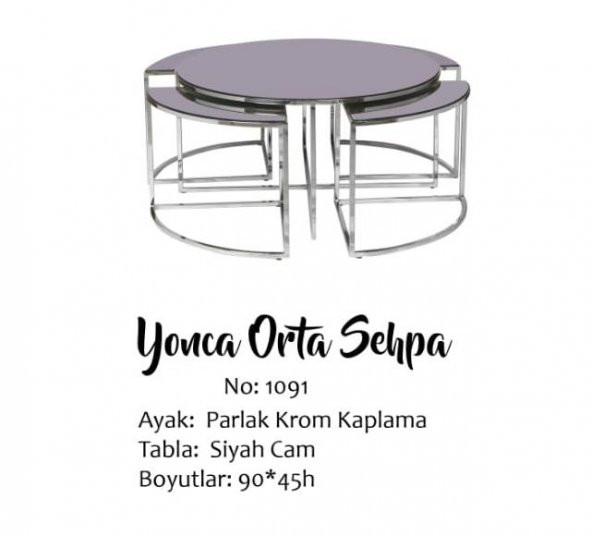 Brc YONCA 17548 Zigon-Orta Sehpa Düz Siyah Temper Cam Metal gümüş renk Kaplama ürün görseli 1