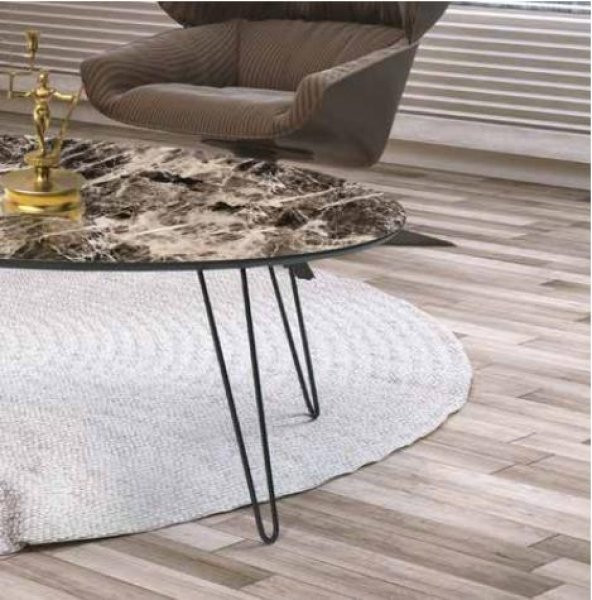 Orta sehpa 117800 OVAL Model Metal V Ayak Parlak Ceviz Tabla Kutuda sevk El yapım ürün görseli 1