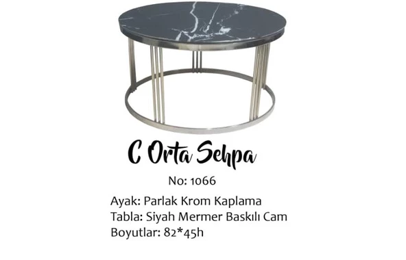 Brc 13350 Orta sehpa C Model SİYAH Mermer TEMPER Cam Metal GÜMÜŞ Renk El yapım ürün görseli 1