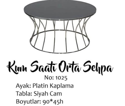 Brc 13356 Orta sehpa KUM SAAT Düz SİYAH Temper cam tabla PLATİN Renk Kaplam Metal ürün görseli 1