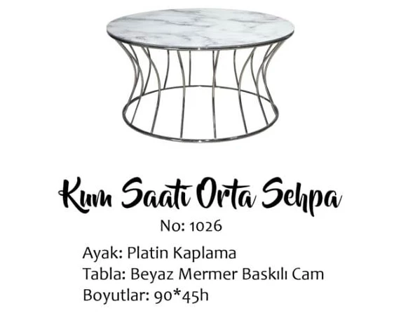 Brc 133557 sehpa kum saat Model BEYAZ MERMER TEMPER Cam Çelik PLATİN Renk Kaplama ürün görseli 1
