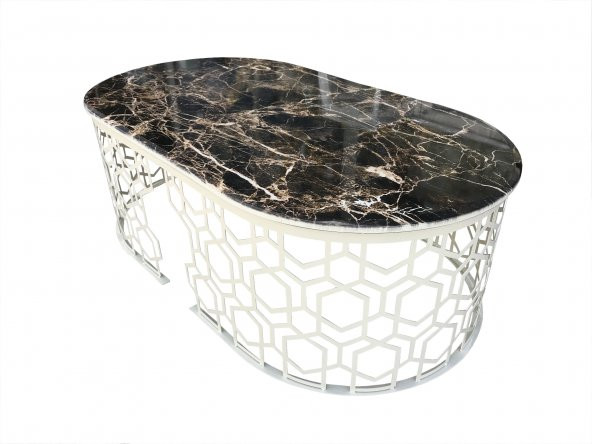 Orta Sehpa 13760 GEOMETRİK Model Metal Siyah Osmanlı Motif beyaz MDF tabla ürün görseli 1