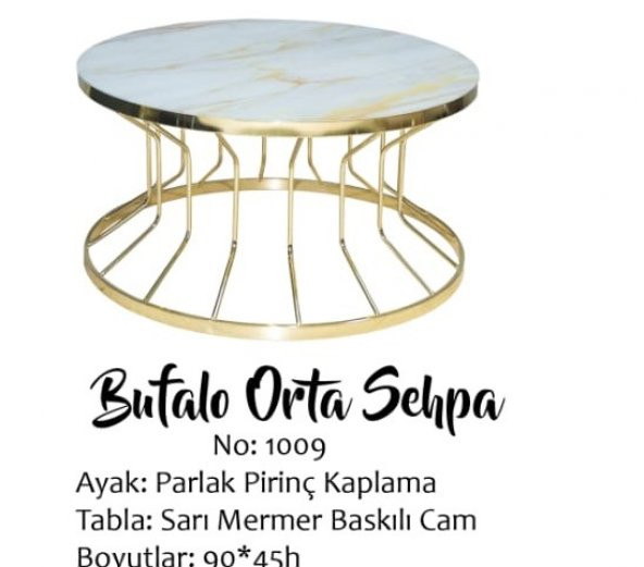 Brc Orta Sehpa 14050 Bufalo SARI Mermer TEMPER Cam Metal çelik GOLD renk kaplama ürün görseli 1