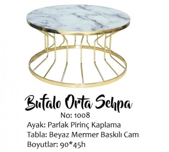 Brc Orta Sehpa 14052 Bufalo MODEL Beyaz Mermer TEMPER Cam Metal çelik GOLD renk ürün görseli 1