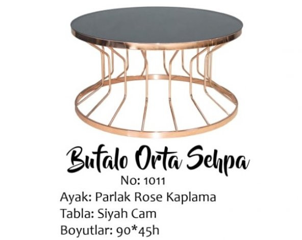 Brc 14054 Orta Sehpa Bufalo Model DÜZ Siyah TEMPER Cam Metal Rose renk kaplama ürün görseli 1
