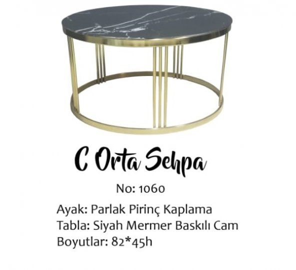Brc 14059  ORTA sehpa C Model Siyah mermer TEMPER Cam Metal gold renk Kaplam Ayak ürün görseli 1
