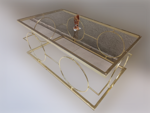 Orta Sehpa zlf 14087 Halka Model Metal Ayak Gold renk Kaplama Cam Tabla El Yapım ürün görseli 1