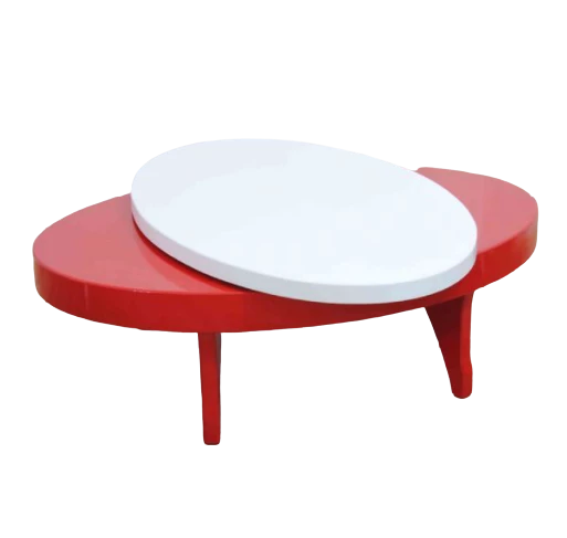 Orta sehpa 17141 Döner OVAL İnovatif TARZ Kayın AYAK MDF Tabla Beyaz KırmızI ürün görseli 1
