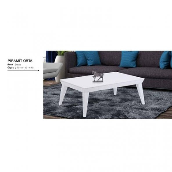 Orta Sehpa 11771 OSM Piramit Model Parlak Beyaz Kayın RETRO ayak Demonte El Yapım ürün görseli 1