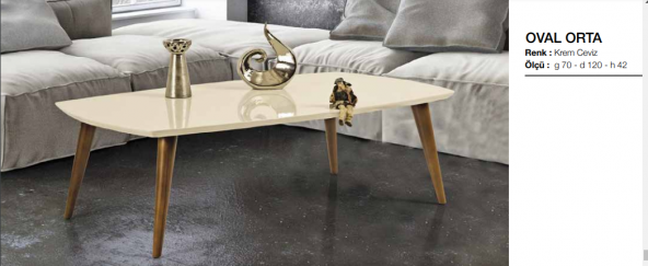 Orta sehpa 11781 OSM OVAL Kayın Retro Ayak Krem Ceviz Tabla Kutu sevk El Yapım ürün görseli 1