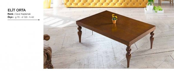Orta sehpa Osm 11818 ELİT Model Kayın İnce Torna ayak Parlak Ceviz Tabla El Yapım ürün görseli 1