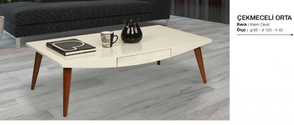 Orta Sehpa 17601 OSM ÇEKMECE Model Parlak Ceviz Krem Kayın aslan ayak El Yapım ürün görseli 1