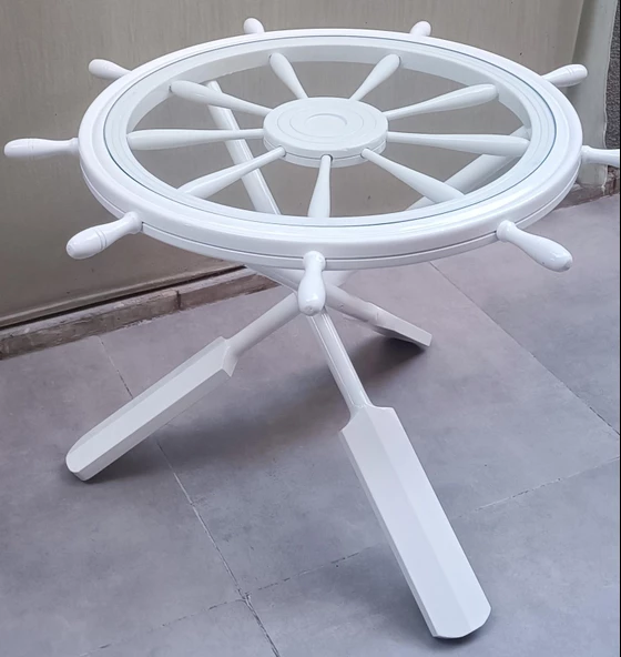 Orta sehpa 18030 Dümen Model Ahşap Çapraz X Ayak Parlak Beyaz Lake Boya El Yapım ürün görseli 1