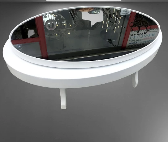 Orta sehpa 18036 Döner OVAL İNOVATİF Kayın Ayak Şık MDF-cam Tabla Parlak Beyaz ürün görseli 1