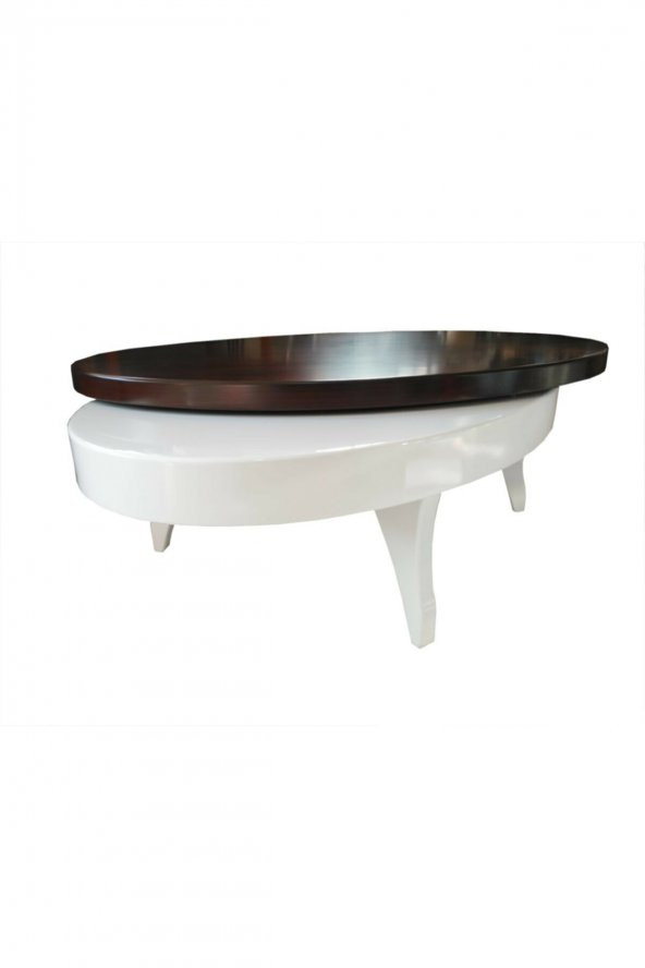 Dönerli Orta sehpa 18585 OVAL İnovatif Ürün Kayın Retro Ayak Şık MDF Tabla Beyaz ürün görseli 1