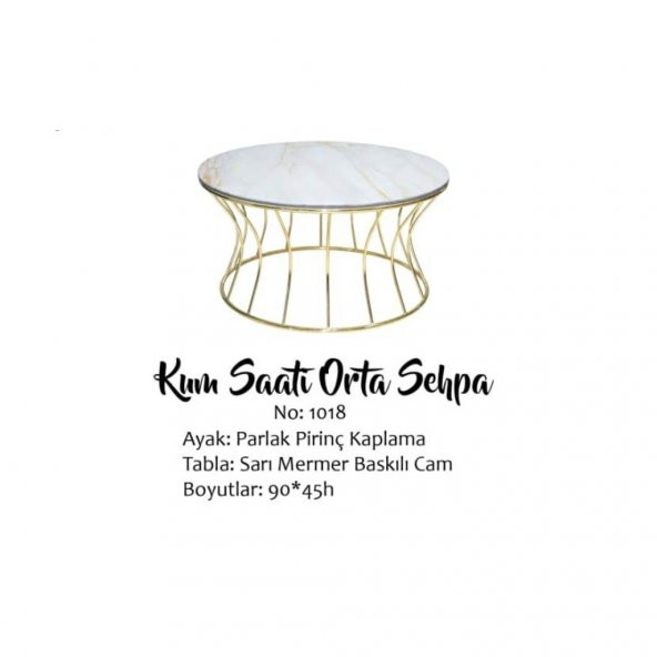 Brc19453 Orta sehpa KUM SAATİ sarı mermer TEMPER Cam Metal Gold Kaplama El Yapım ürün görseli 1
