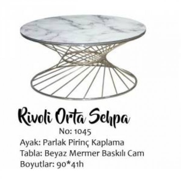 Brc19456 Orta Sehpa RiVOLİ Beyaz Mermer Desen Cam Metal  Altın renk Kaplama Ayak ürün görseli 1