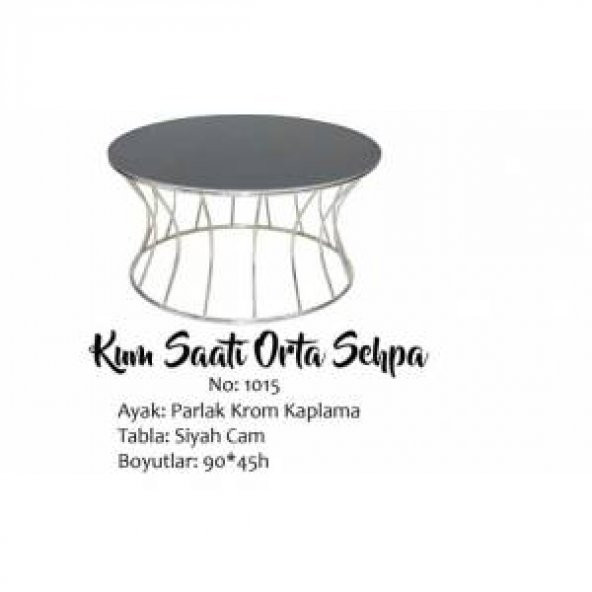 Brc19457 Orta sehpa Kum Saat Model Kırılmaz Temper Siyah Cam Metal Krom El Yapım ürün görseli 1