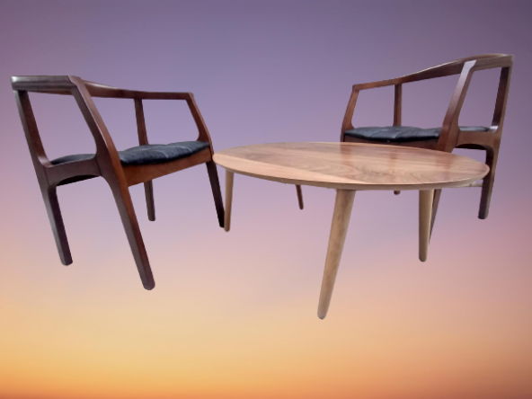 Sandalye 19637 Tam Kolçak Oval Orta Sehpa Model Kayın Retro Ayak Parlak Ceviz ürün görseli 1