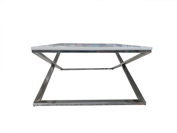 Orta Sehpa X 13658 Çapraz Model Metal Nikelaj Ayak Parlak Beyaz Tabla El Yapım ürün görseli 1
