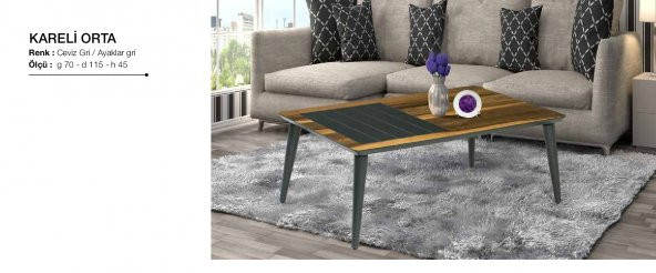 Orta Sehpa 11816 OSM KARELİ Klasik Model Parlak Ceviz GRi Kayın ayak El Yapım ürün görseli 1