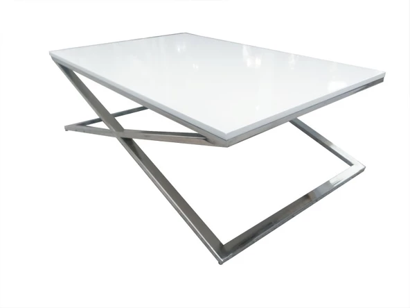 Orta Sehpa 13917 X ST Çapraz Model Metal Nikelaj Ayak Parlak Boya Tabla El Yapım ürün görseli 1