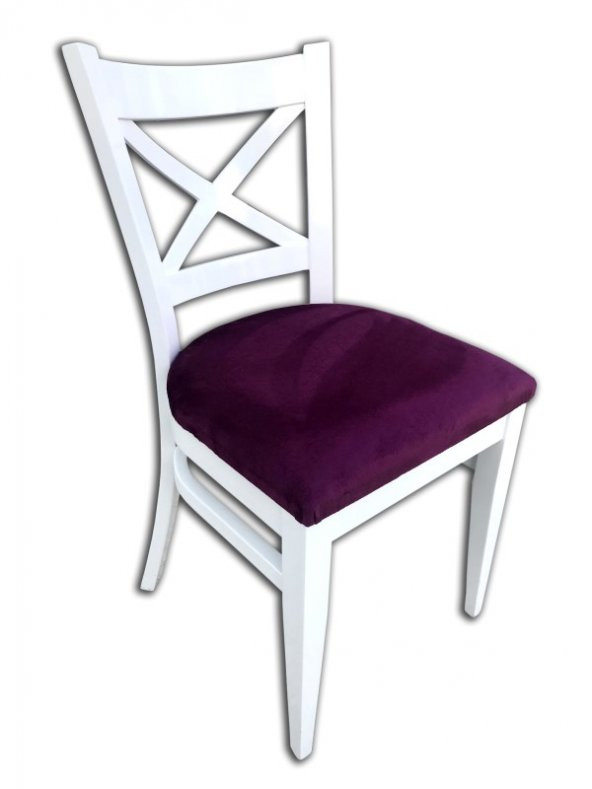 Sandalye 13265 ÇAPRAZ model Kayın RETRO Ayak Babyfac kumaş Döşem Beyaz El yapım ürün görseli 1