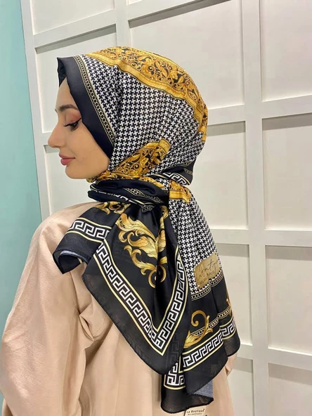 La Boutique Nostalji Herbal Kazayağı Desenli Şal 9006  SİYAH ürün görseli 1