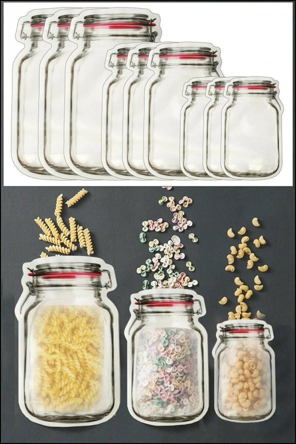 9 Adet 3 Boy Kavanoz Görünümlü Kilitli Saklama Kabı / 150ml - 500ml - 620ml ürün görseli 1