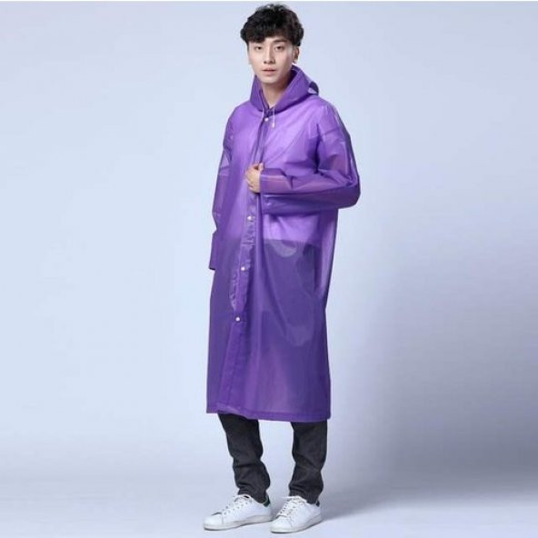 Unisex Su Geçirmez Şık Kıyafet Üstü Yağmurluk Mor Mor ürün görseli 1