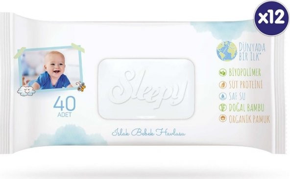Sleepy Bio Natural Islak Havlu 12 x 40 Yaprak 480 Yaprak ürün görseli 1