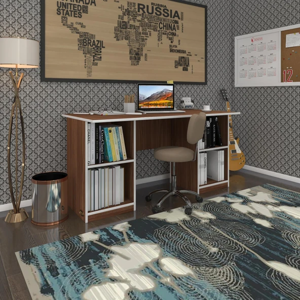 Kenzlife ofis masası masi oka cvz 75*150*60 raflı dolap çiftli bilgisayar çalışma masası ürün görseli 1