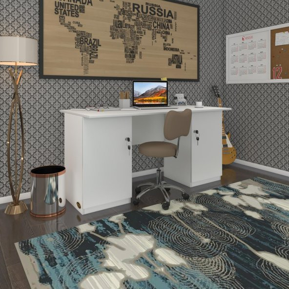 Kenzlife ofis masası masi oka byz 75*150*60 kilitli kapaklı dolap çiftli bilgisayar çalışma masası ürün görseli 1