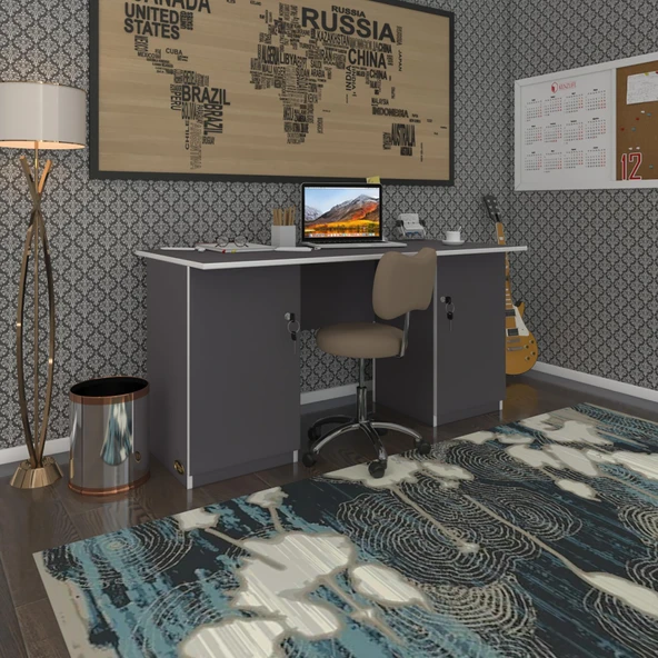 Kenzlife ofis masası masi oka gri 75*170*60 kilitli kapaklı dolap çiftli bilgisayar çalışma masası ürün görseli 1