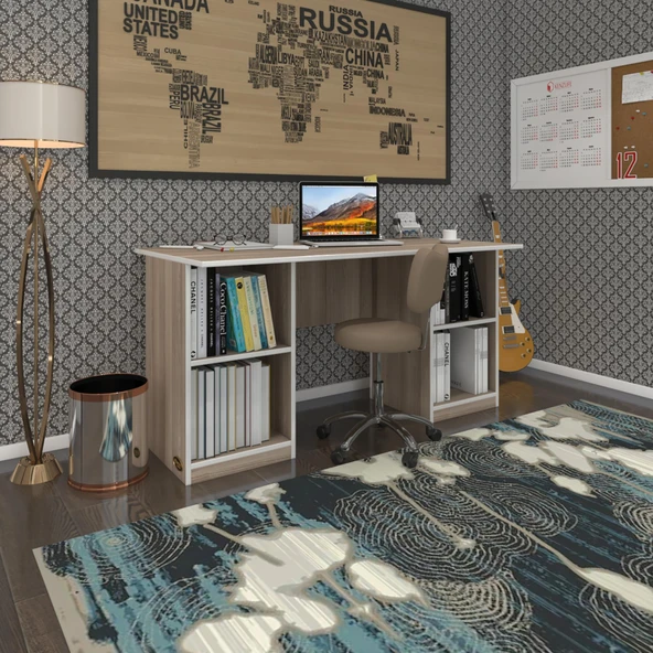 Kenzlife ofis masası pat morita crd 75*170*60 raflı dolap çiftli şeritli bilgisayar çalışma masası ürün görseli 1