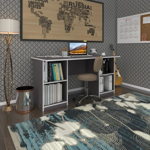 Kenzlife ofis masası pat morita gri 75*170*80 raflı dolap çiftli şeritli bilgisayar çalışma masası ürün görseli 1