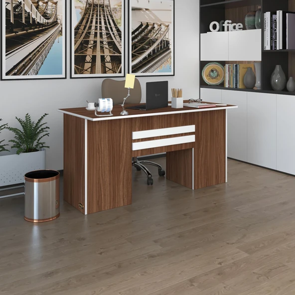 Kenzlife ofis masası pat morita cvz 75*150*60 kilitli kapaklı dolap çiftli şeritli bilgisayar çalışma masası ürün görseli 1