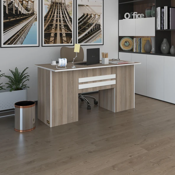 Kenzlife ofis masası pat morita crd 75*160*80 kilitli kapaklı dolap çiftli şeritli bilgisayar çalışma masası ürün görseli 1