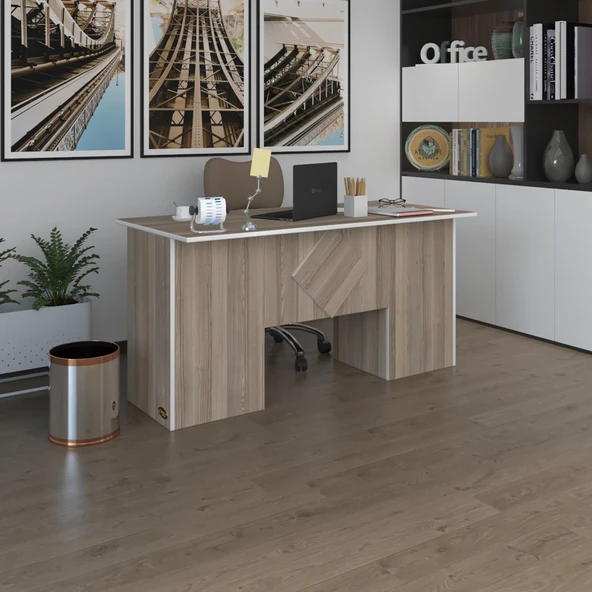 Kenzlife ofis masası kuma kengo crd 75*150*60 raflı dolap çiftli eşkenar bilgisayar çalışma masası ürün görseli 1