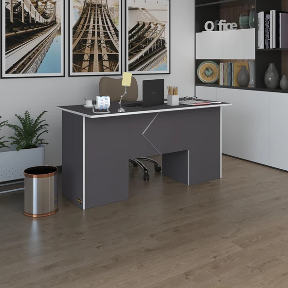 Kenzlife ofis masası kuma kengo gri 75*160*80 kilitli kapaklı dolap çiftli eşkenar bilgisayar çalışma masası ürün görseli 1