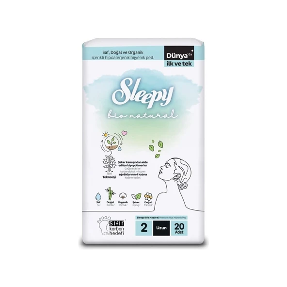 Sleepy Bio Natural Premium Plus Hijyenik Ped 2 Uzun 20 Adet ürün görseli 1