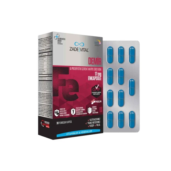 Zade Vital Iron Demir İçeren Takviye Edici Gıda 30 Kapsül ürün görseli 1
