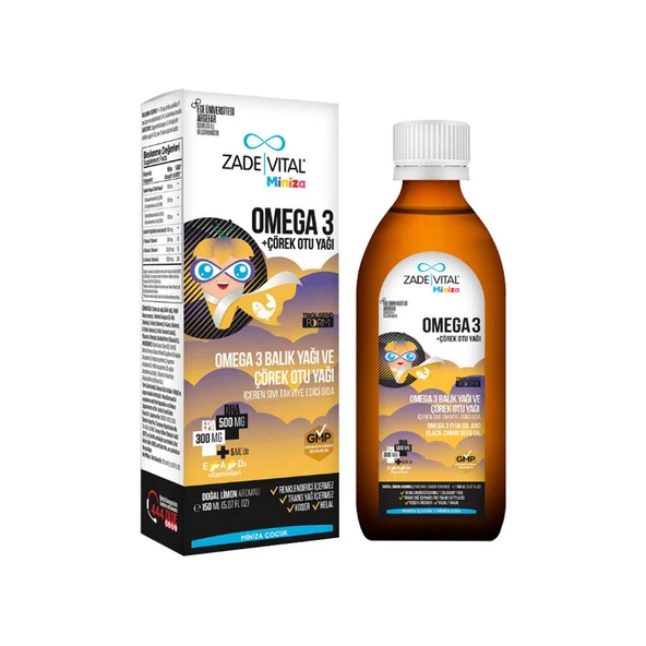 Zade Vital Miniza Omega 3 ve Çörek Otu Yağı Limon Aromalı 150ml ürün görseli 1