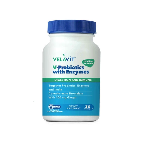 Velavit V-Probiotics With Enzymes 30 Kapsül ürün görseli 1