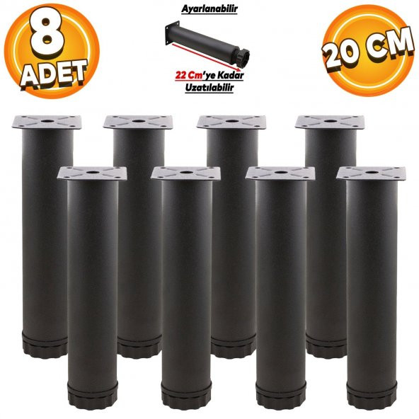 Mobilya Kanepe Konsol Koltuk Metal Destek Ayağı Ayarlanabilir 20 Cm Siyah Metal Ayakları (8 ADET) ürün görseli 1