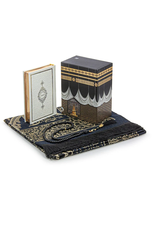 Kabe Kutulu Damat Gelin Bohçasına Uygun Hayrat Kuranı Kerim Çeyizlik Seccade Seti ürün görseli 1