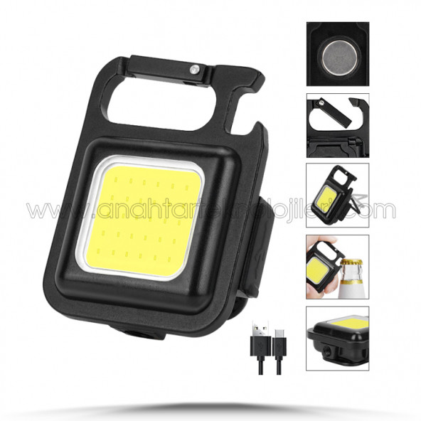 Metal Kasa Mini Led, Anahtarlı  El Feneri, Flash, Mıknatıslı ,  Su Geçirmez, Şişe Açacaklı , Şarjlı ürün görseli 1